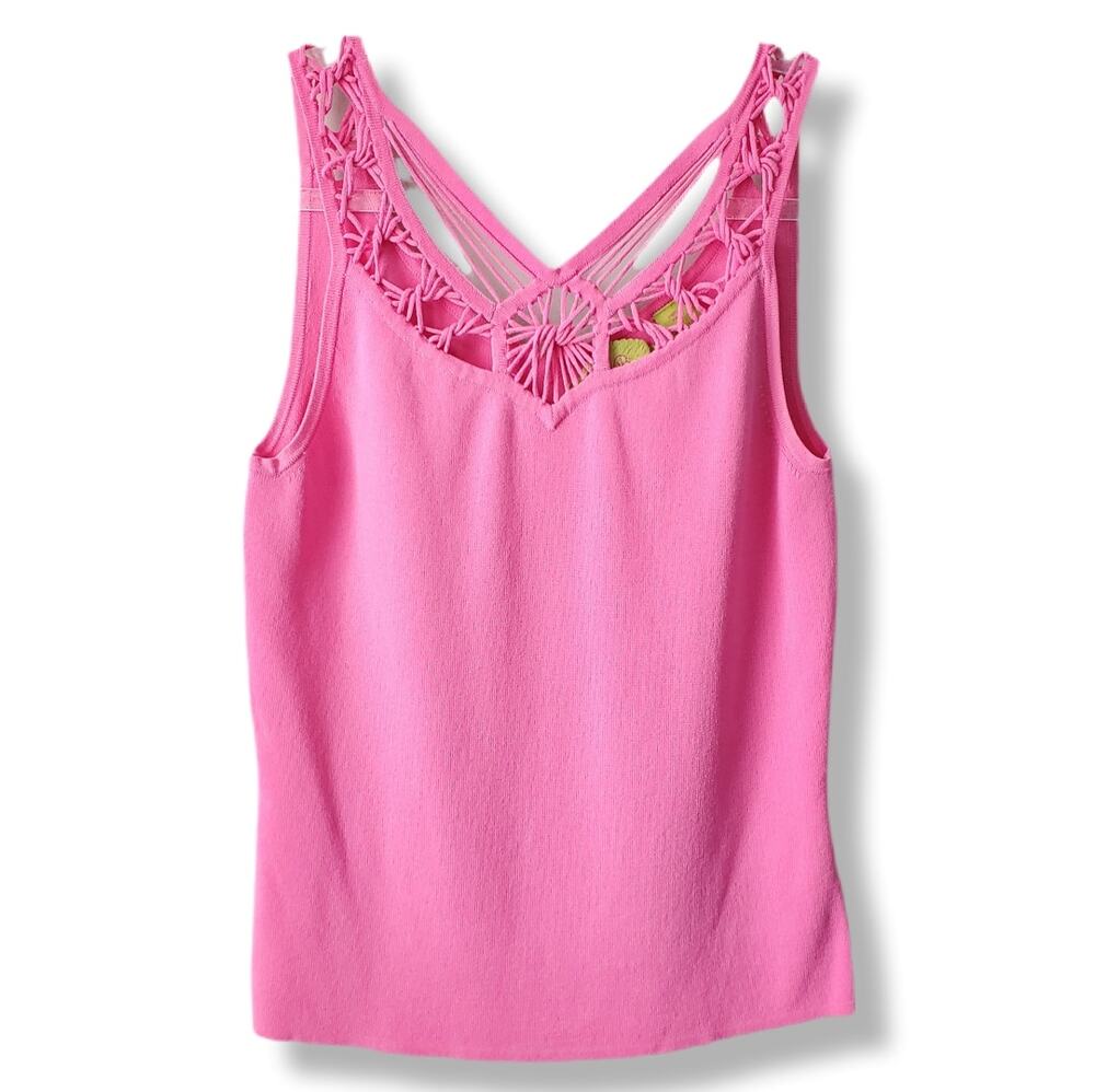 VTG Women Hot Pink Knit Tank Top S Preppy Barbie Palm Beach Old Money Tenniscore